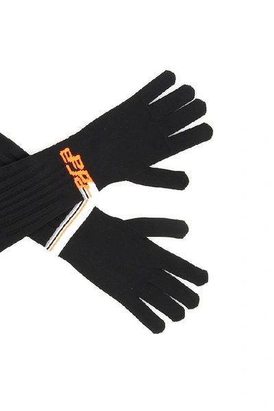 Shop Prada Techno Stripe Gloves In Black