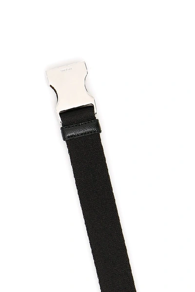 Shop Prada Logo Engraved Clasp Buckle Belt In Black
