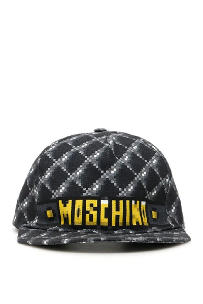 Shop Moschino Pixel Logo Print Baseball Cap In Black