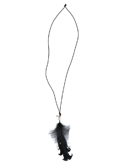 Shop Ann Demeulemeester Feather Pendant Long Necklace In Black
