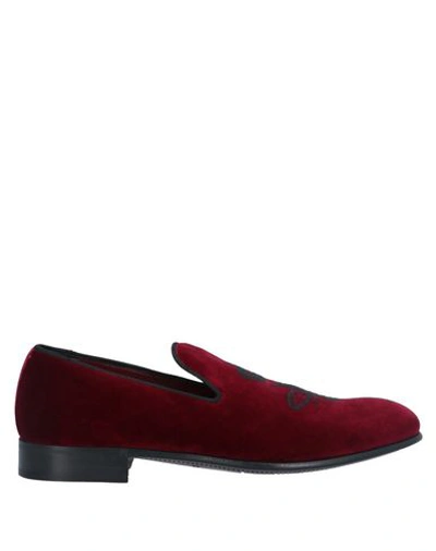 Shop Dolce & Gabbana Man Loafers Burgundy Size 7 Cotton In Red
