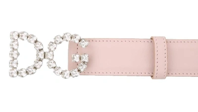 Shop Dolce & Gabbana Embellished Logo Buckle Belt In Pink