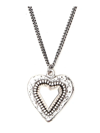 Shop Saint Laurent Heart Pendant Necklace In Silver