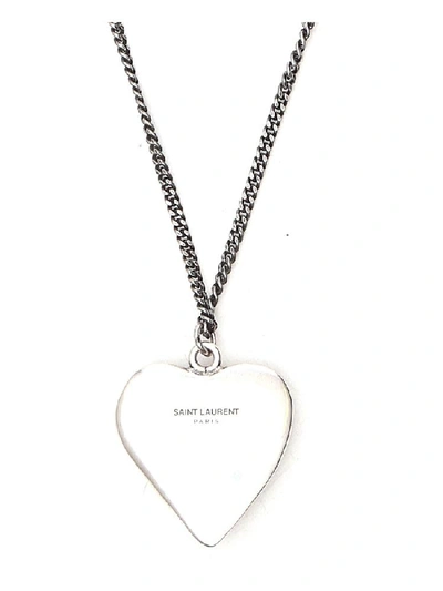 Shop Saint Laurent Heart Pendant Necklace In Silver