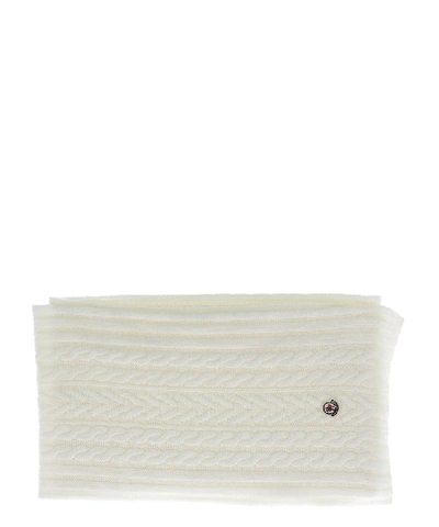 Shop Moncler Cable Knit Logo Patch Scarf In White