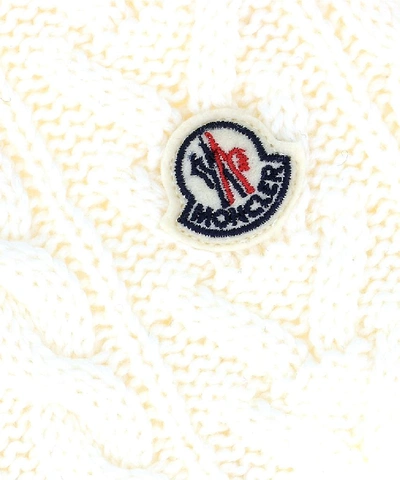 Shop Moncler Cable Knit Logo Patch Scarf In White