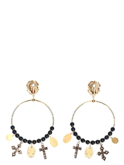 Shop Dolce & Gabbana Beaded Hoop Earrings In Gold