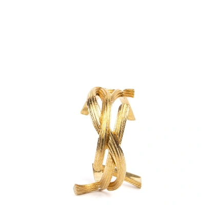 Shop Saint Laurent Braided Monogram Cuff In Gold
