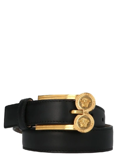 Shop Versace Medusa Logo Embellished Buckle Belt In Black