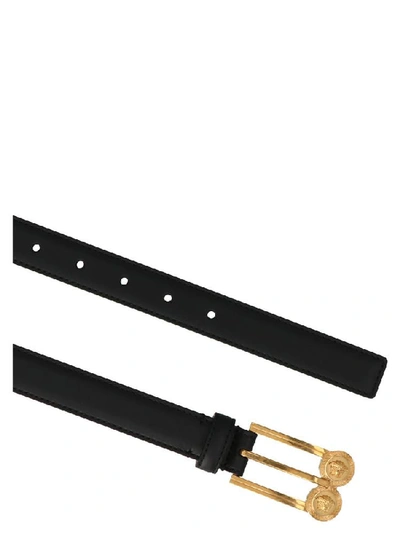 Shop Versace Medusa Logo Embellished Buckle Belt In Black