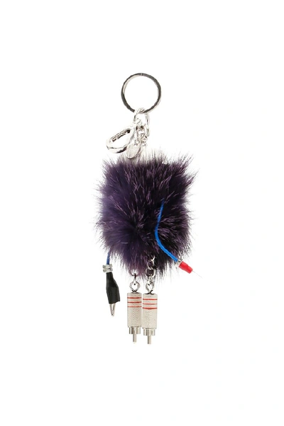 Shop Prada Fur Robot Keyring In Blue