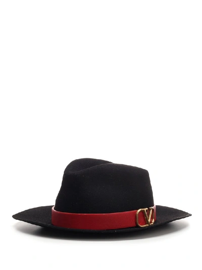 Shop Valentino V Ring Logo Plaque Fedora Hat In Black