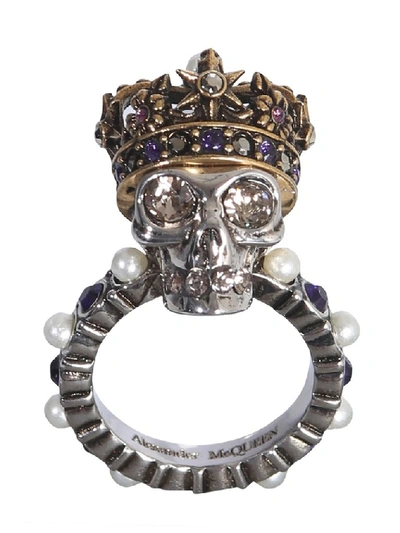 Shop Alexander Mcqueen King Skull Ring In Multicolour