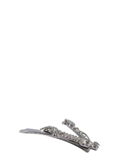 Shop Versace Crystal Embellished Logo Hair Clip In Silver