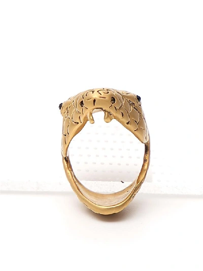 Shop Saint Laurent Serpent Head Ring In Gold