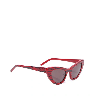 Shop Saint Laurent Eyewear Tiger Print Cat In Red