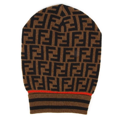 Shop Fendi Ff Monogram Beanie In Brown