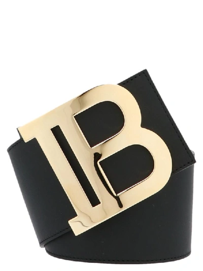 Shop Balmain Monogram Buckle Belt In Black