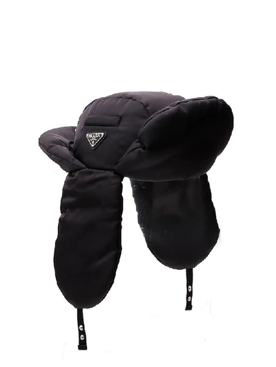 Shop Prada Logo Plaque Trapper Hat In Black