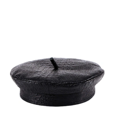 Shop Ruslan Baginskiy Crocodile Effect Dappled Beret Hat In Black