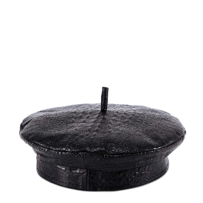 Shop Ruslan Baginskiy Crocodile Effect Dappled Beret Hat In Black
