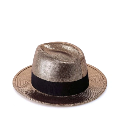 Shop Saint Laurent Metallic Wide Brim Trilby Hat In Gold