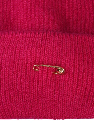 Shop Versace Safety Pin Detail Beanie In Pink