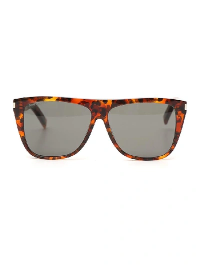 Shop Saint Laurent Eyewear Leopard Side Logo Sunglasses In Brown