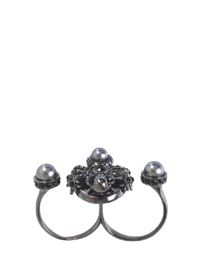 Shop Alexander Mcqueen Double Spider Ring In Grey