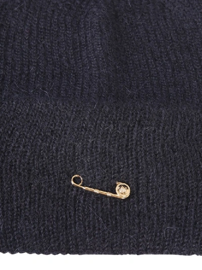 Shop Versace Safety Pin Detail Beanie In Black