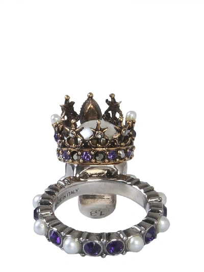 Shop Alexander Mcqueen Queen Skull Ring In Multicolour