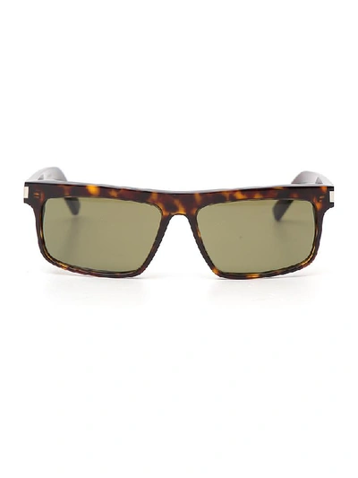 Shop Saint Laurent Eyewear Havana Sunglasses In Green