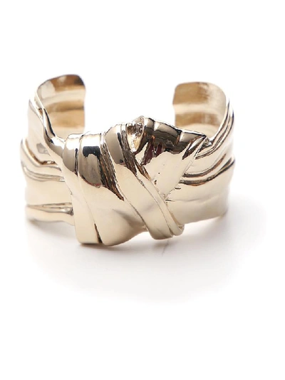 Shop Saint Laurent Bow Cuff Bracelet In Gold