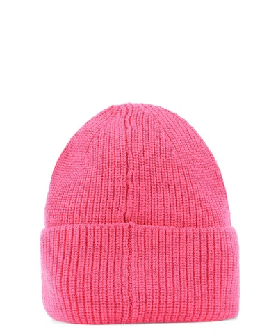 Shop Mcm Logo Patch Beanie In Pink