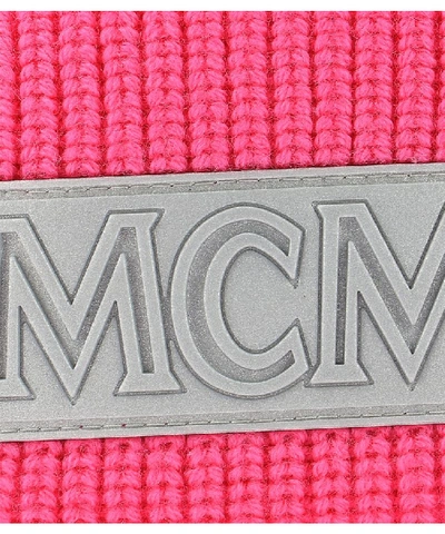 Shop Mcm Logo Patch Beanie In Pink