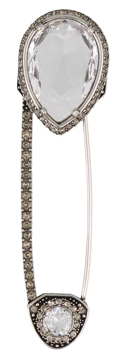 Shop Alexander Mcqueen Drop Shaped Gem Safety Pin Brooch In White