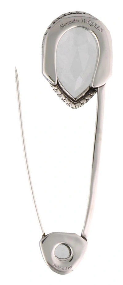 Shop Alexander Mcqueen Drop Shaped Gem Safety Pin Brooch In White