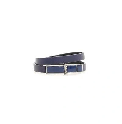 Shop Bottega Veneta Leather Wrap Bracelet In Blue