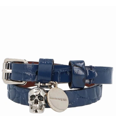 Shop Alexander Mcqueen Skull Pendant Studded Bracelet In Blue