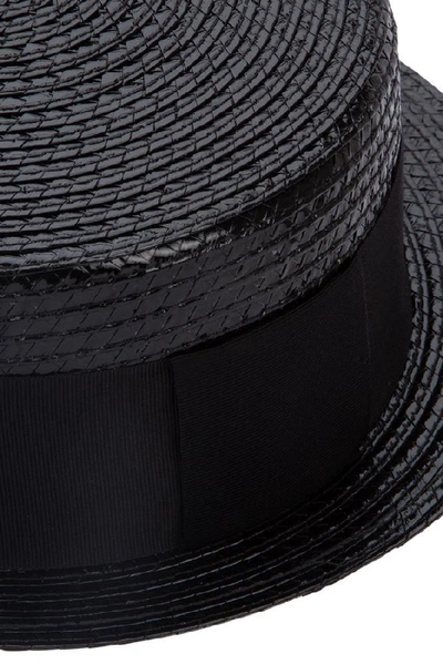 Shop Saint Laurent Grosgrain Band Boater Hat In Black