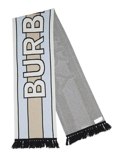 Shop Burberry Logo Intarsia Fringed Scarf In Blue