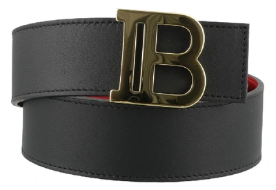 Shop Balmain Reversible Logo Buckle Belt In Black