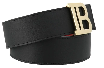 Shop Balmain Reversible Logo Buckle Belt In Black