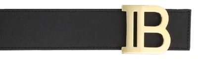 Shop Balmain Reversible Logo Buckle Belt In Black