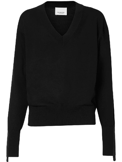 Shop Burberry V-neck Knitted Jumper In Black