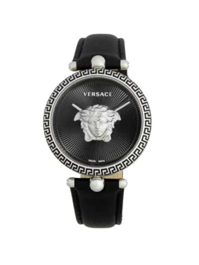 Shop Versace Stainless Steel & Leather-strap Watch In Black