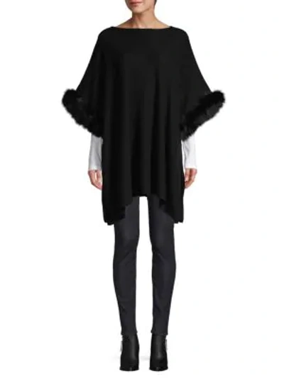 Shop Sofia Cashmere Fox Fur-cuff Wool And Cashmere Poncho In Black