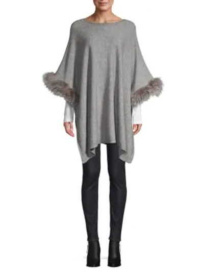 Shop Sofia Cashmere Fox Fur-cuff Wool And Cashmere Poncho In Grey