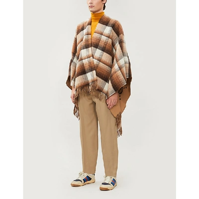 Shop Gucci Reversible Gg Wool Poncho In Beige