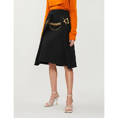 Shop Bottega Veneta Chain Appliqué High-waisted Cashmere Midi Skirt In Nero